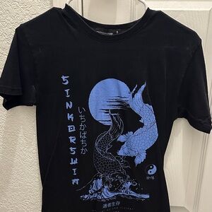 PrettyLittleThing Black Tee with Blue Koi Graphic